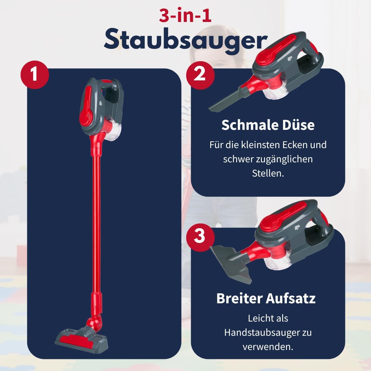 Kinderstaubsauger mit Saugfunktion, Staubsauger 3-in-1