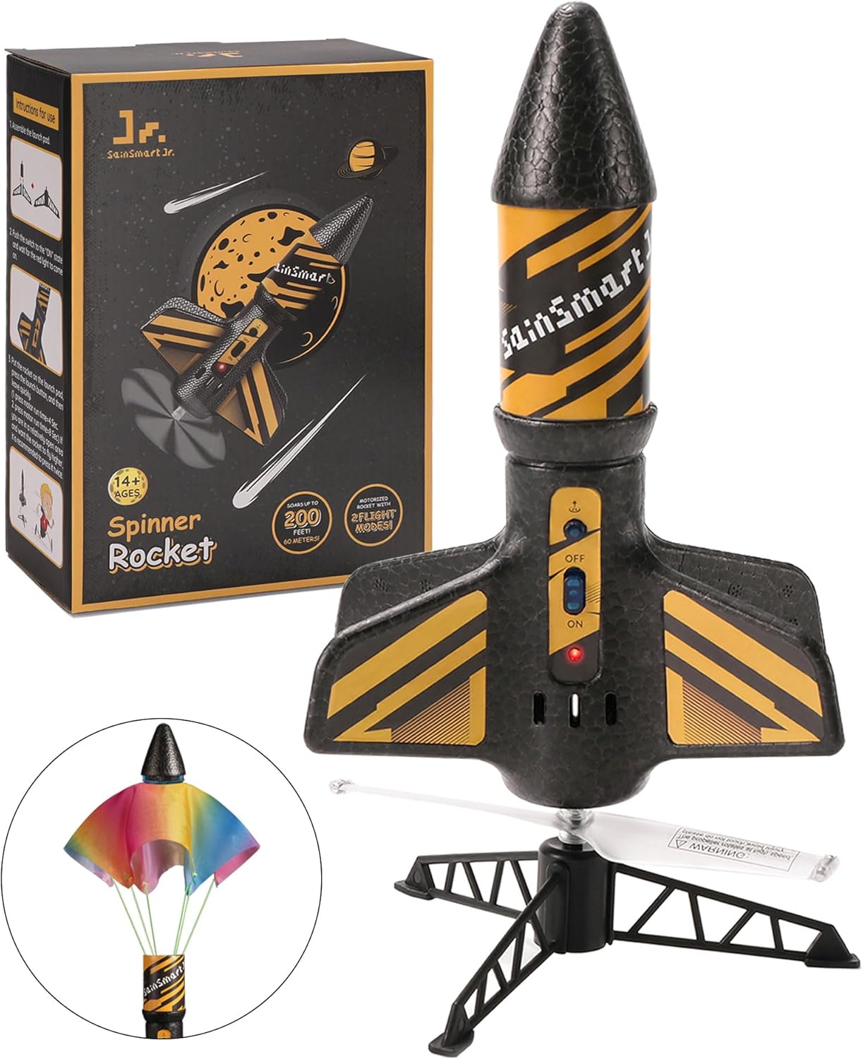 Motorisierte Rakete mit Fallschirm, Schwarz