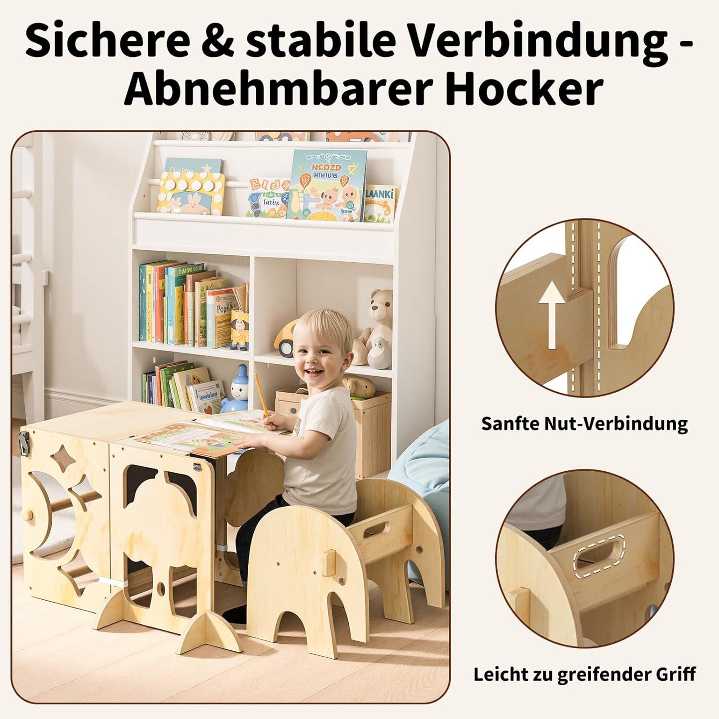Klappbarer Lernturm mit Doppeltafel & Schreibtisch, Natur