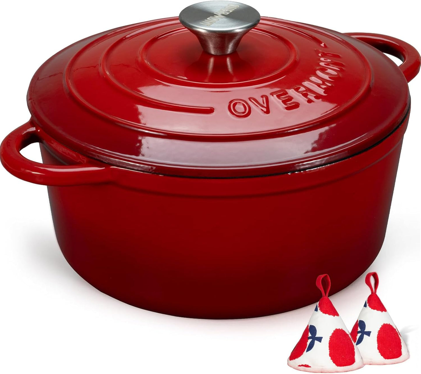 Schmortopf mit Deckel, Topflappen und Topfuntersetzer, 24cm-4.3L Rot