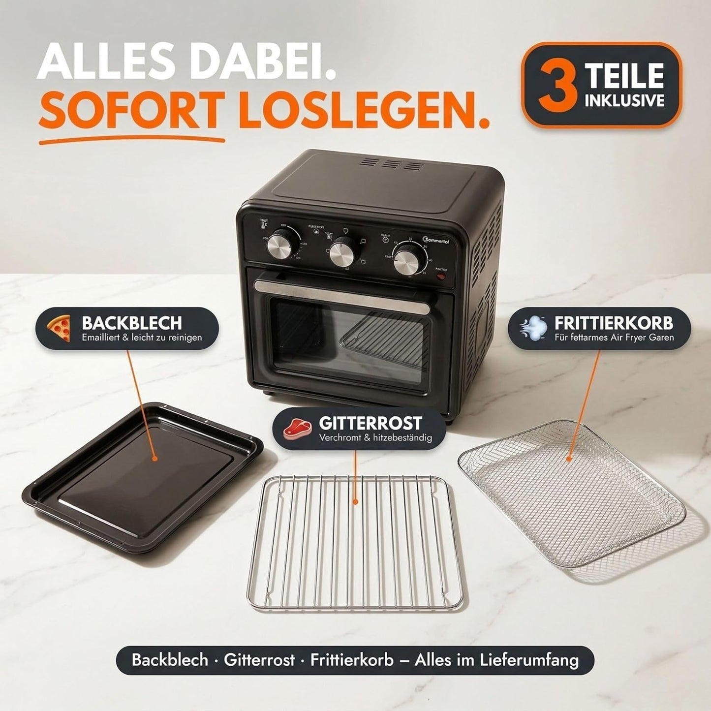 Minibackofen mit Umluft & Airfryer-Funktion, 20 Liter