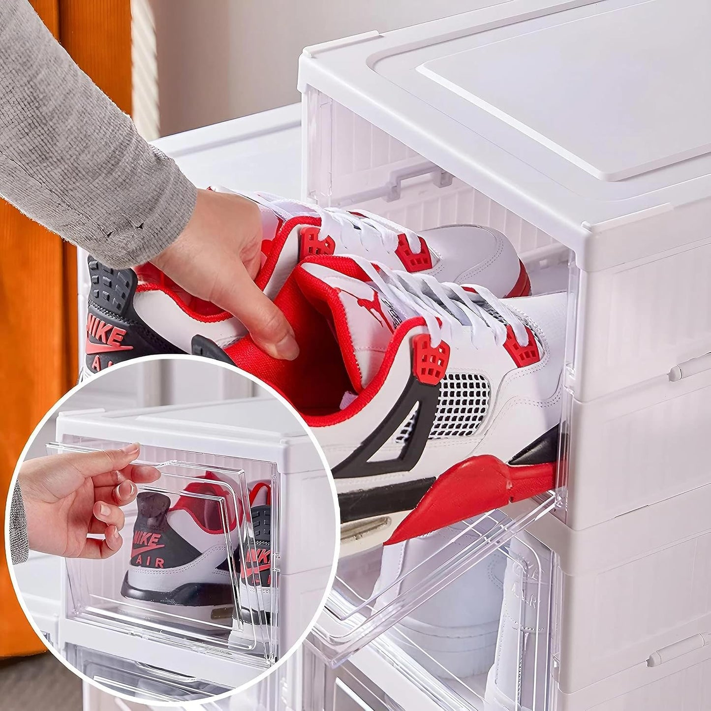 6er-Set Stapelbare Schuhboxen, Weiß - 6 Ebenen