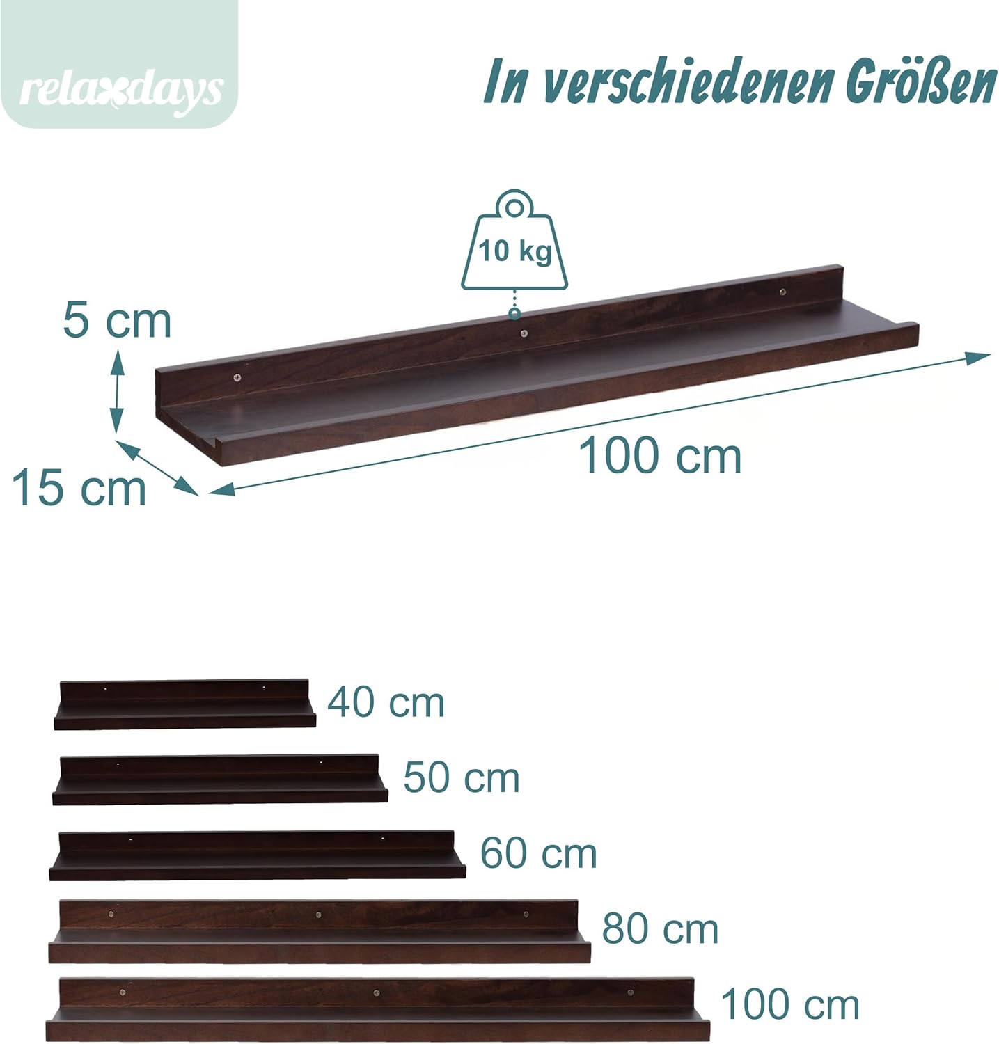 Wandregal, Dunkelbraun 5 x 100 x 15 cm