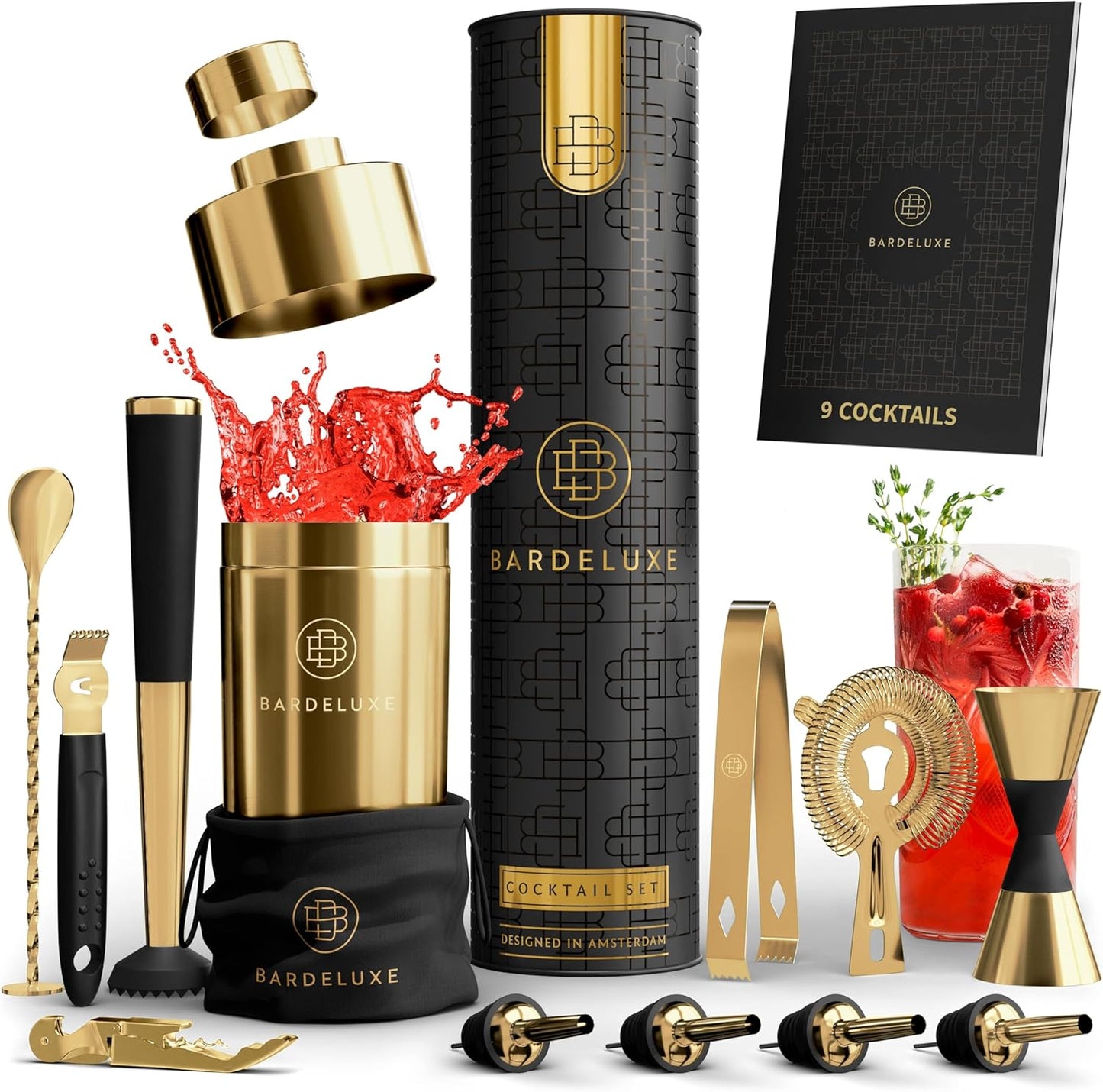 12-teiliges Cocktail Set mit Shaker, Tiefes Gold