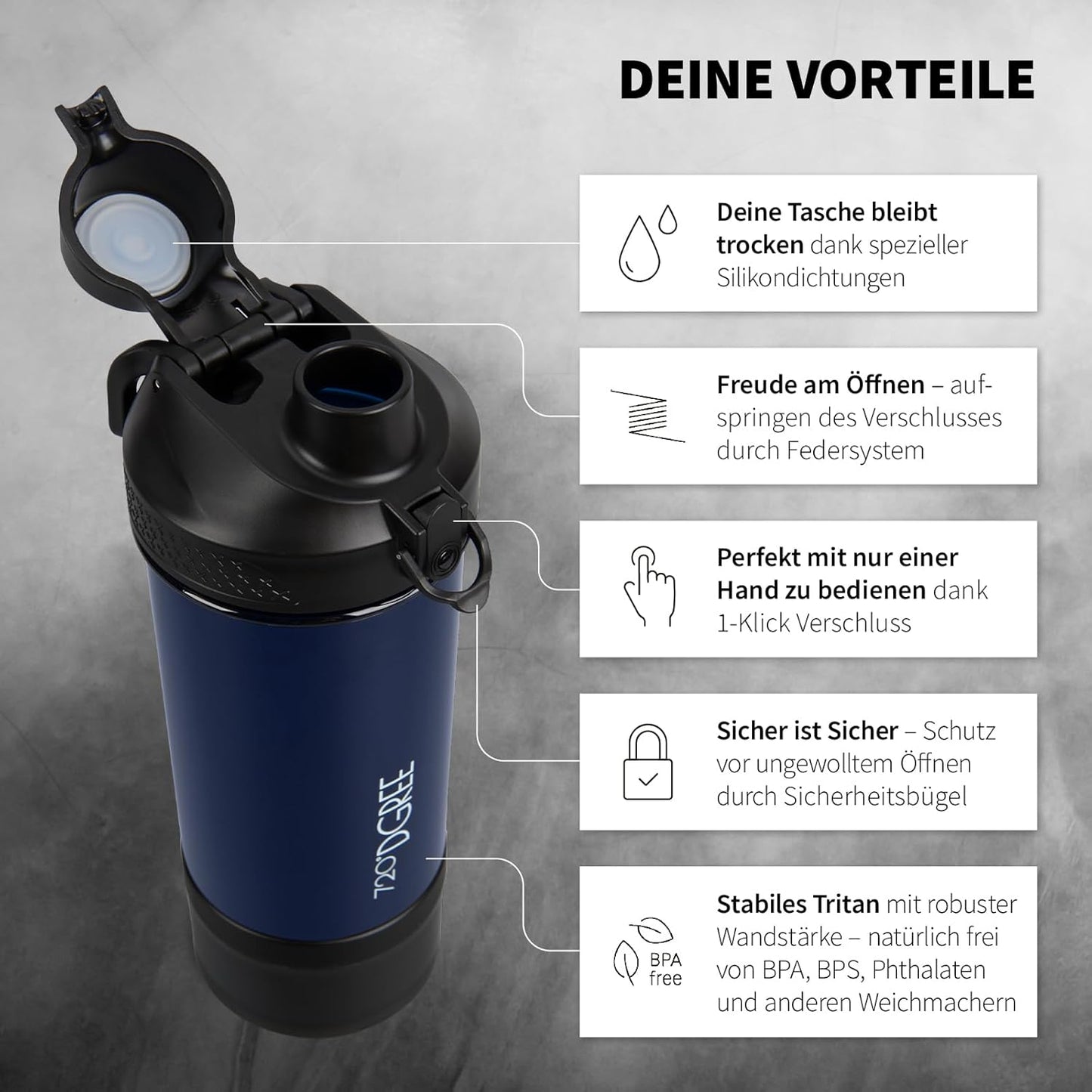 Proteinshaker mit Pulverfach und Spiralmixer, Sapphire Blue - Blau inkl. Container