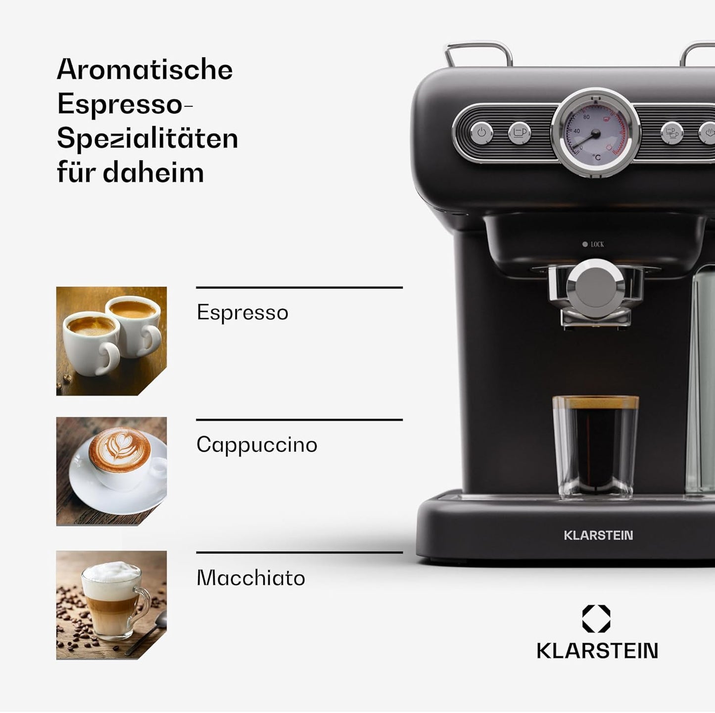 Retro Espressomaschine mit Milchaufschäumer, Espressionata evo Schwarz