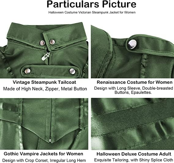 Steampunk Vintage Frackjacke für Damen, Grün XXL