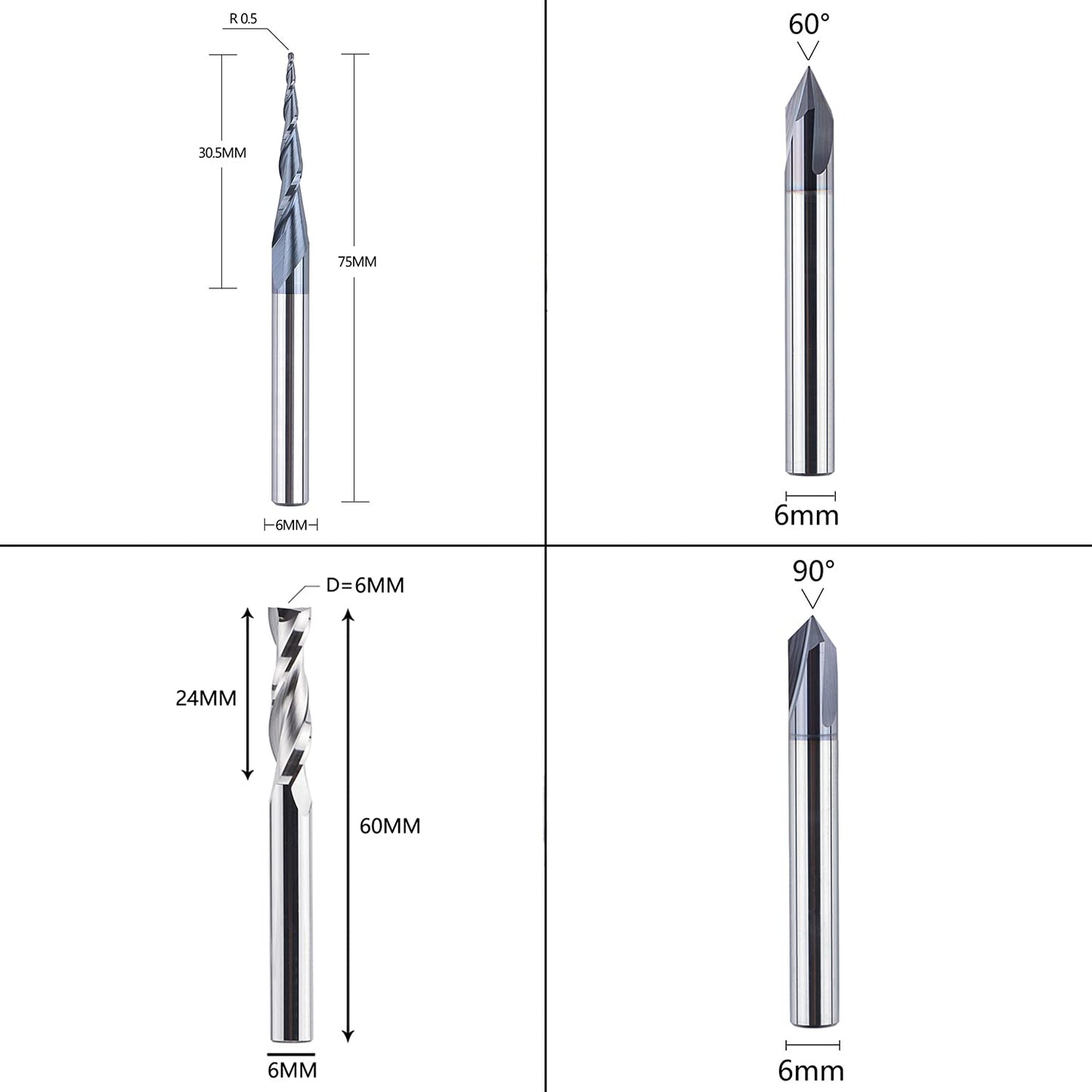 4-teiliges Fräserset für Holzgravur WD-1-2