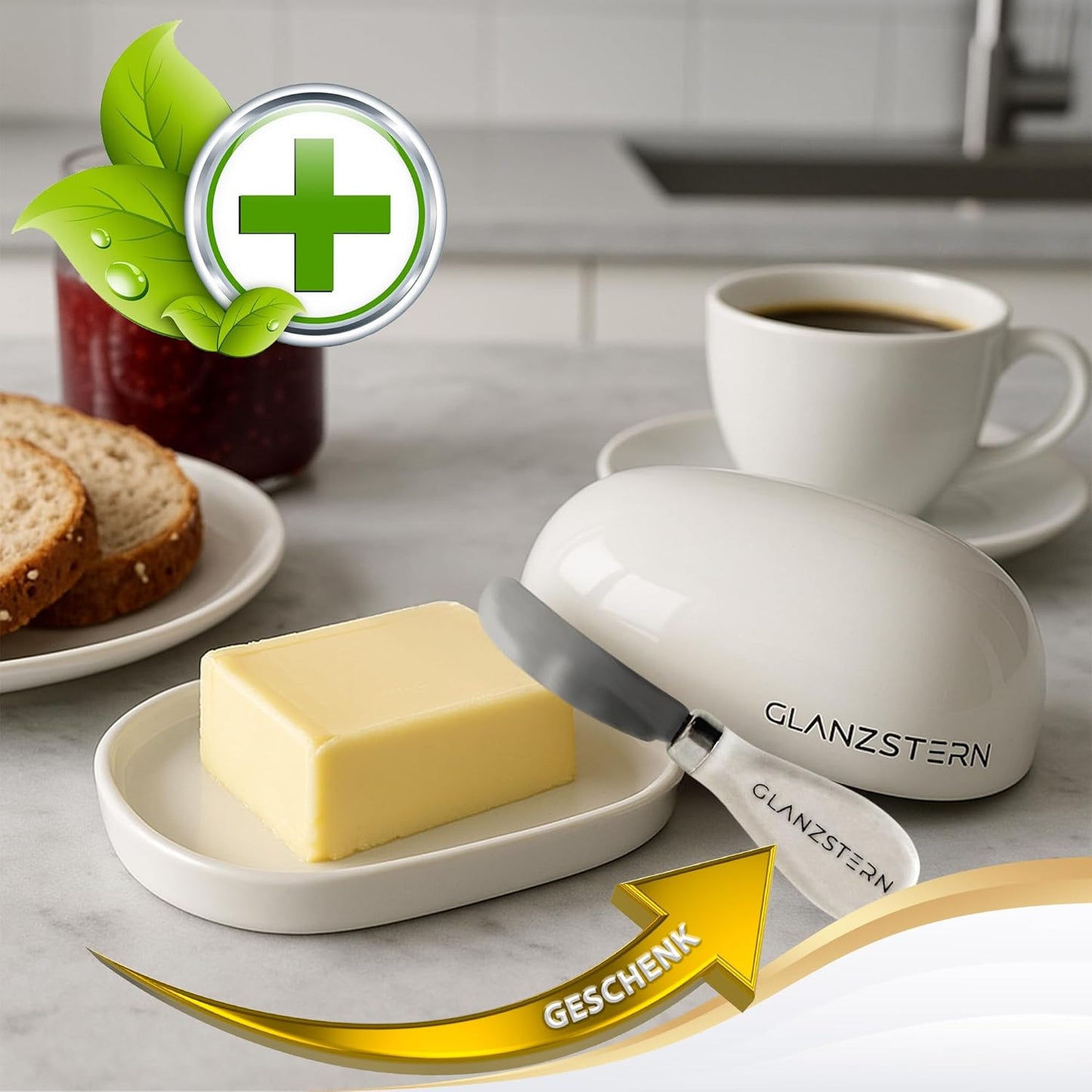 Butterdose mit Deckel und Messer