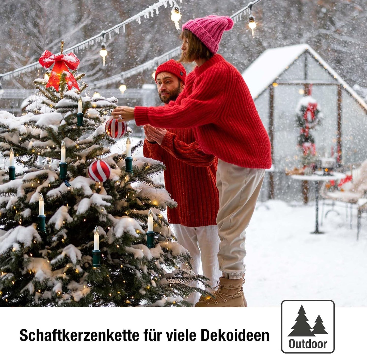 Weihnachtslichterkette mit 15 Clips für aussen, 15 Lichter (Schaft) / 11.2 m beleuchtet Ivory