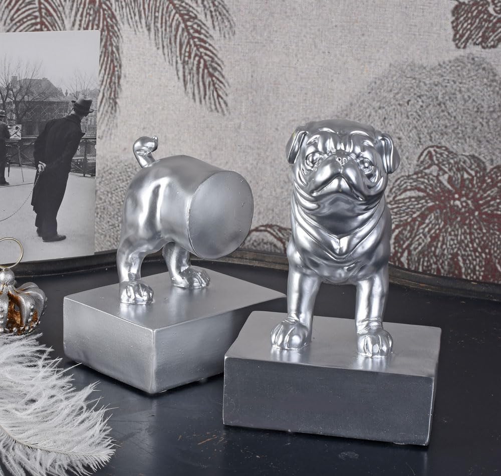 Mopsfigur Buchstützen Set (Silber)