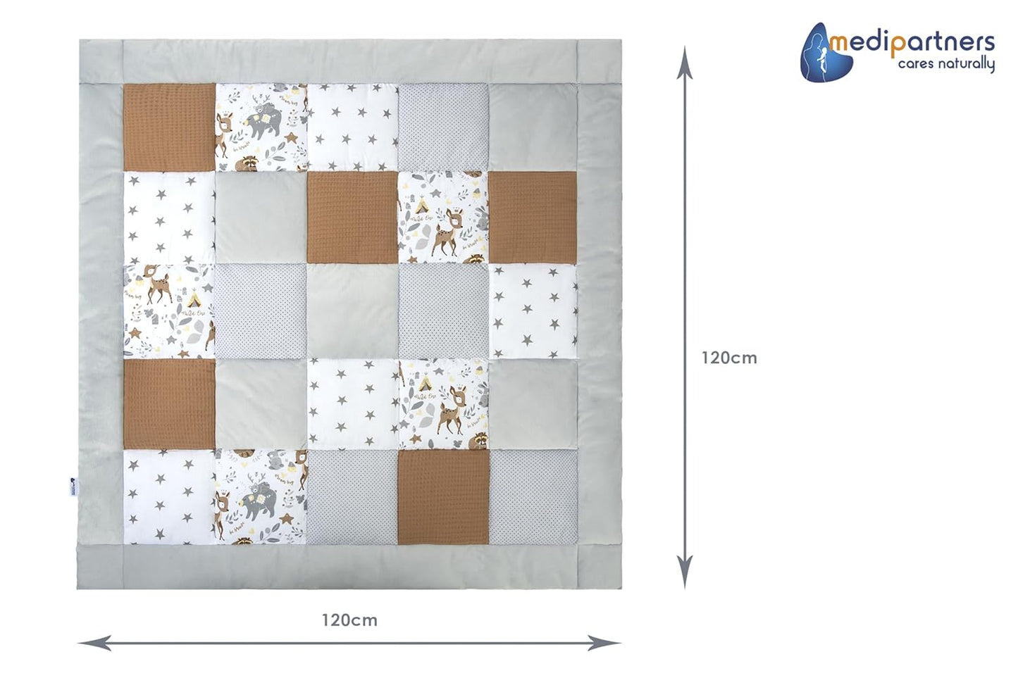 Krabbeldecke Minky Waffel, 120x120cm Reh