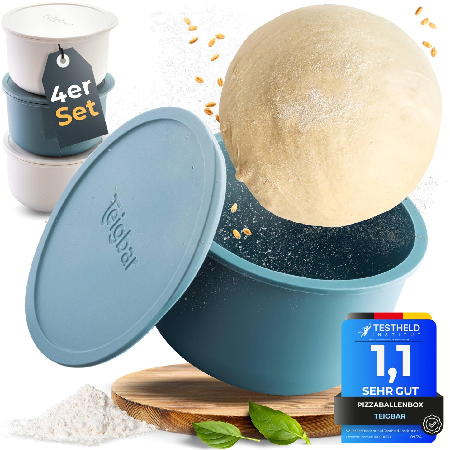 4er-Set Pizzaballenbox mit Deckel, Blau-weiss 4er Set
