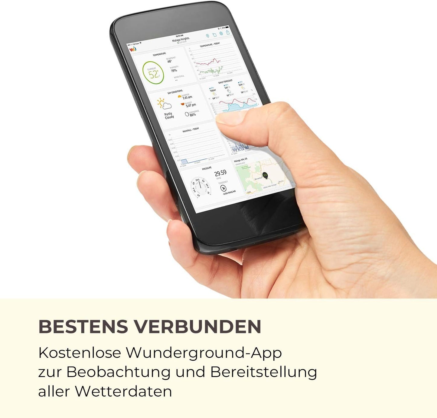 Profi-Wetterstation mit App-Steuerung, schwarz-weiss