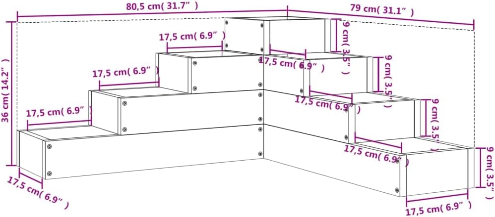 Pflanzentreppe in L-Form mit 4 Stufen, Massivholz