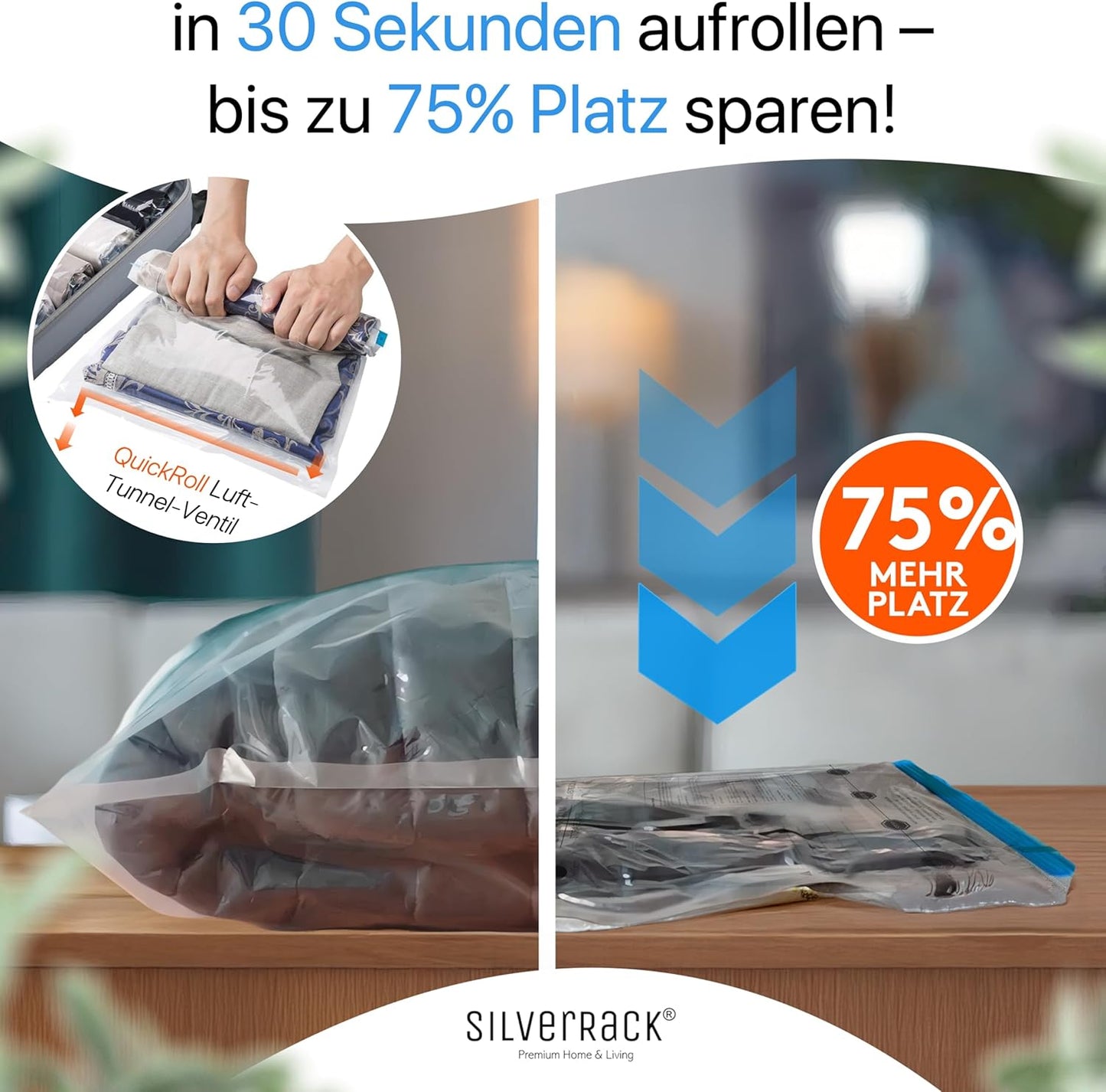 8-teiliges Vakuumbeutel-Set für Kleidung, 8x Beutel - (8xL (40x60 cm) zum Aufrollen)