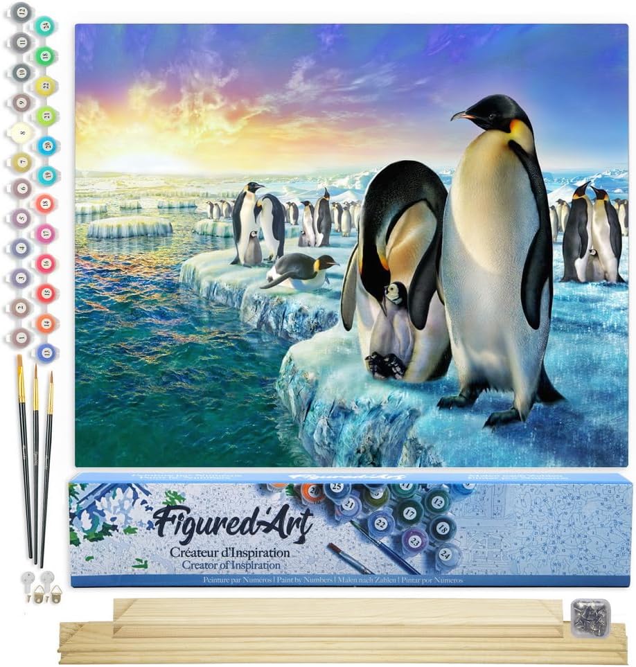 Malen nach Zahlen - Pinguine auf Eisschollen, Pinguine auf Eisschollen 40x50cm Mit Keilrahmen (nicht gespannt)