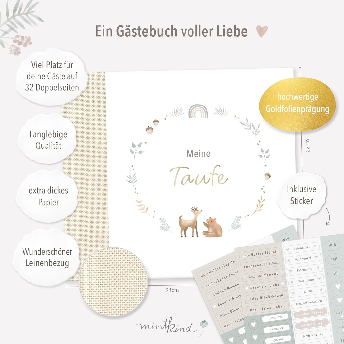 Gästebuch zur Taufe mit Stickerset, Beige mit Stickerset