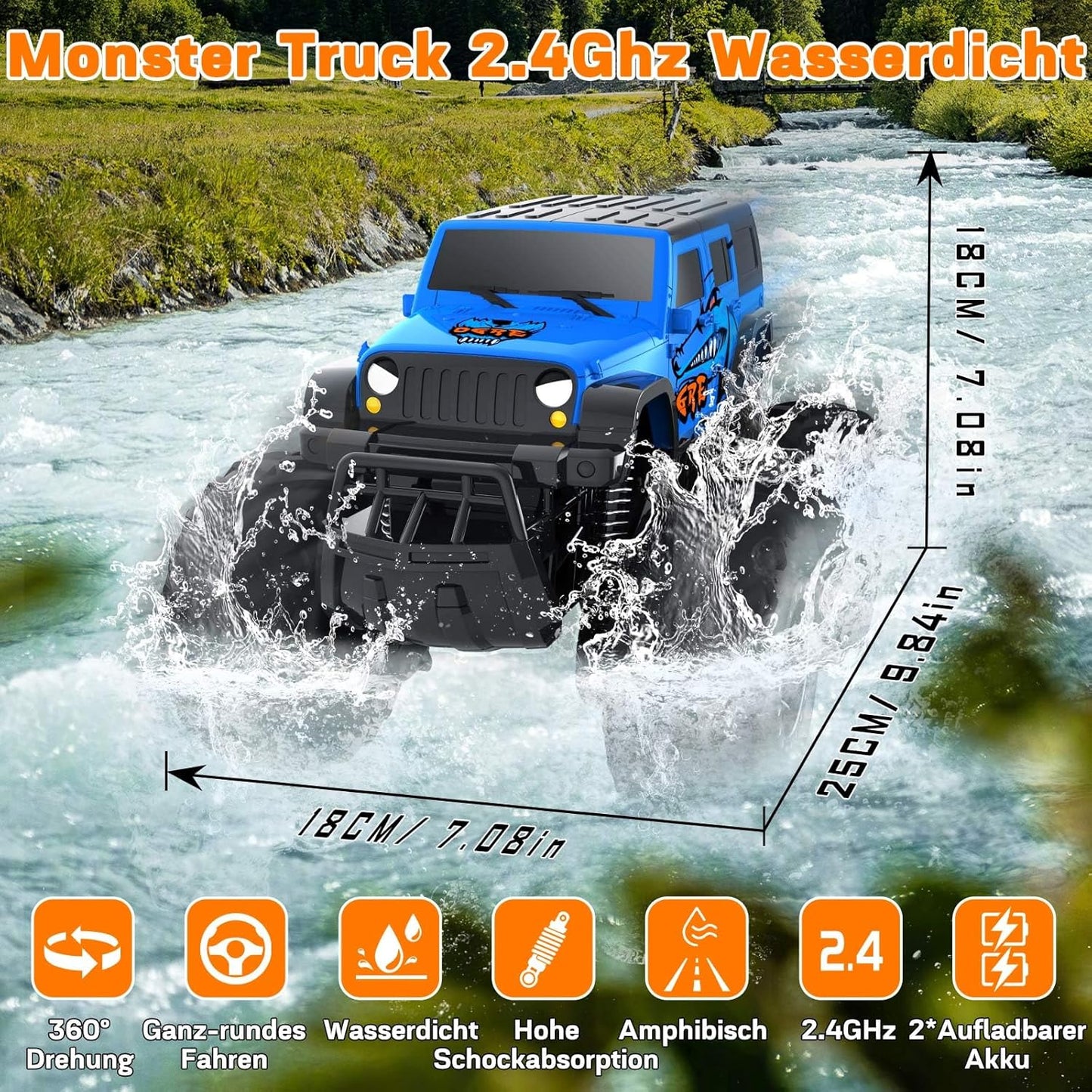 Ferngesteuertes 4WD Offroad-Auto (Wasserdicht), Haie