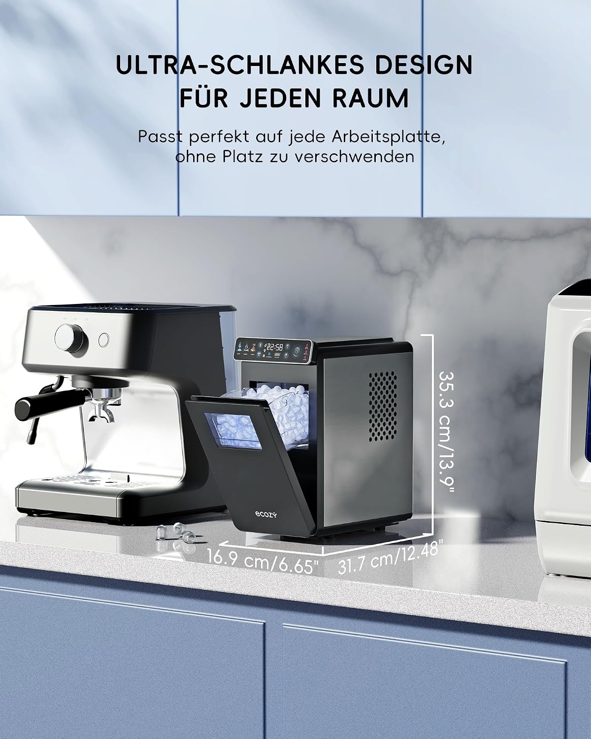 Tragbare Eiswürfelmaschine mit Timer und Reinigung, Schwarz