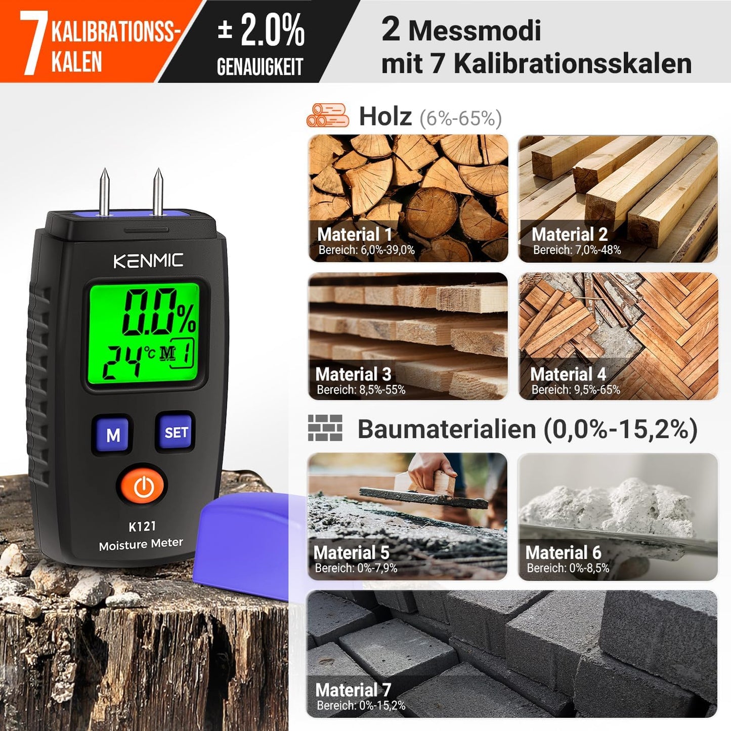 Tragbarer Feuchtigkeitsmesser mit LCD-Display