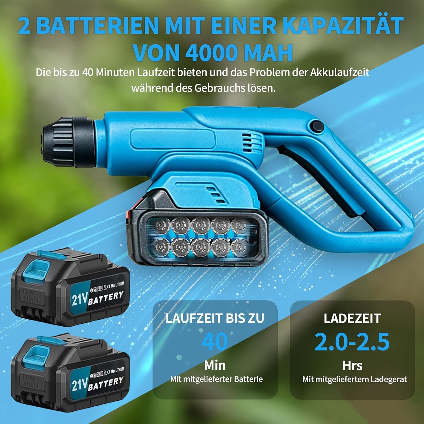 Akku-Rasentrimmer mit 4 Messertypen und 2 Akkus