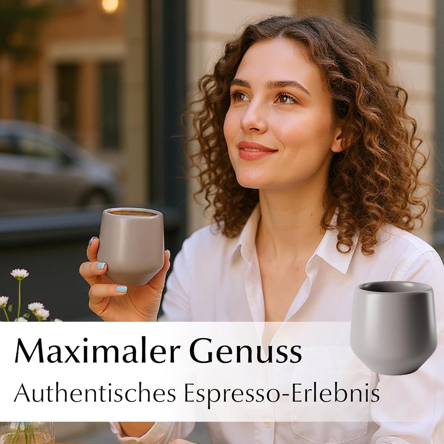 4er-Set Espressotassen ohne Henkel, Steingrau
