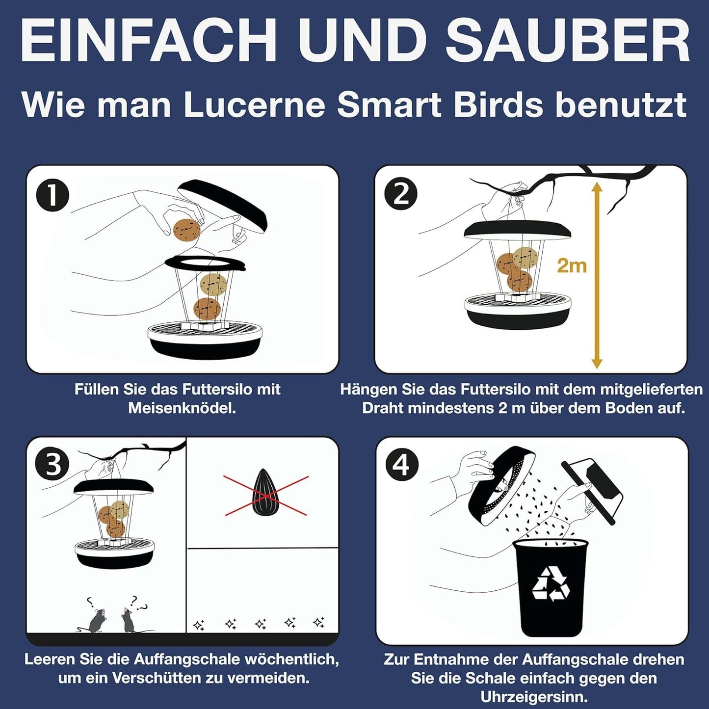 Vogel-Futtersilo Lucerne SMART BIRDS, Indigo Lucerne