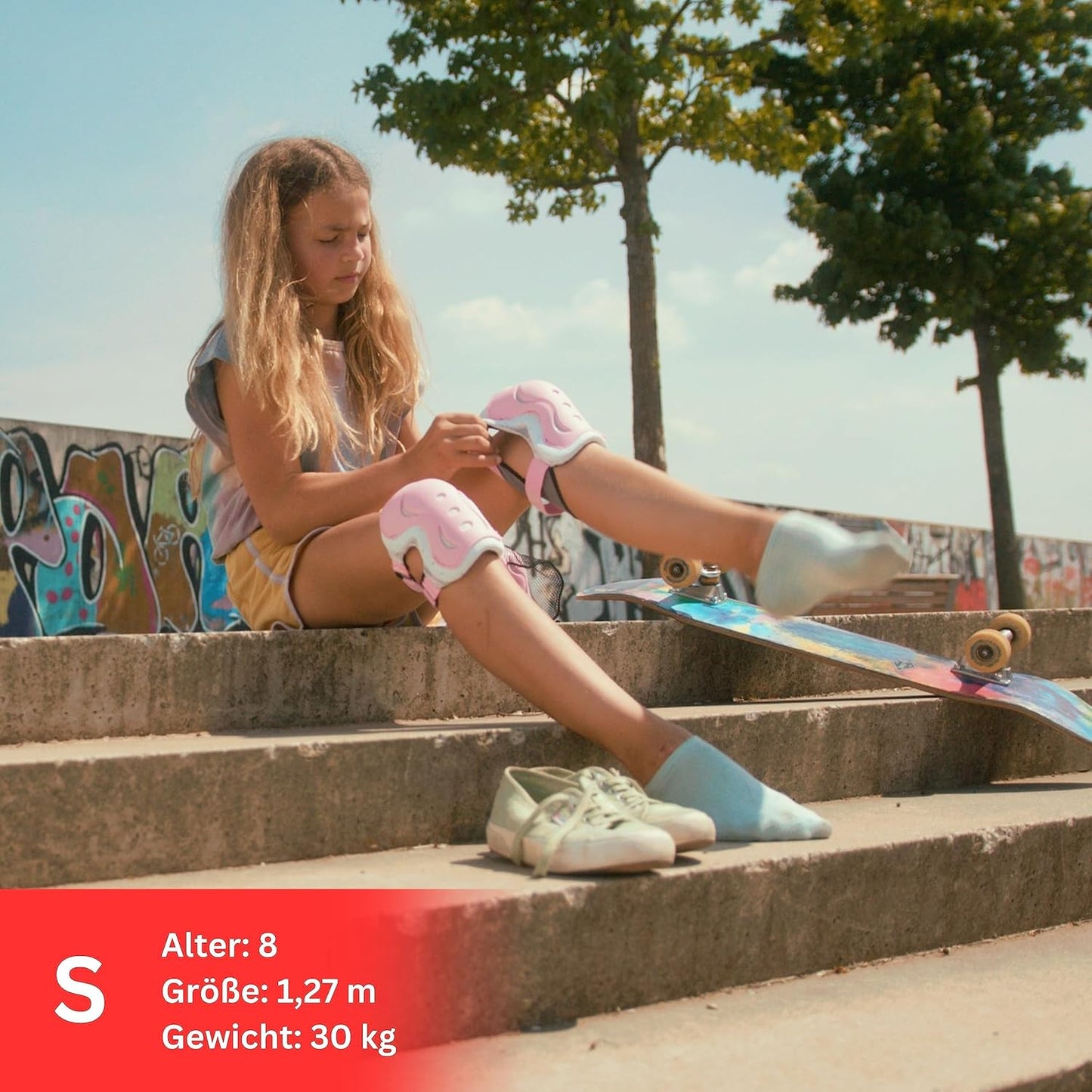 6-teiliges Protektoren Set für Kinder & Jugendliche, S - Kinder & Jugendliche PINK WEIss