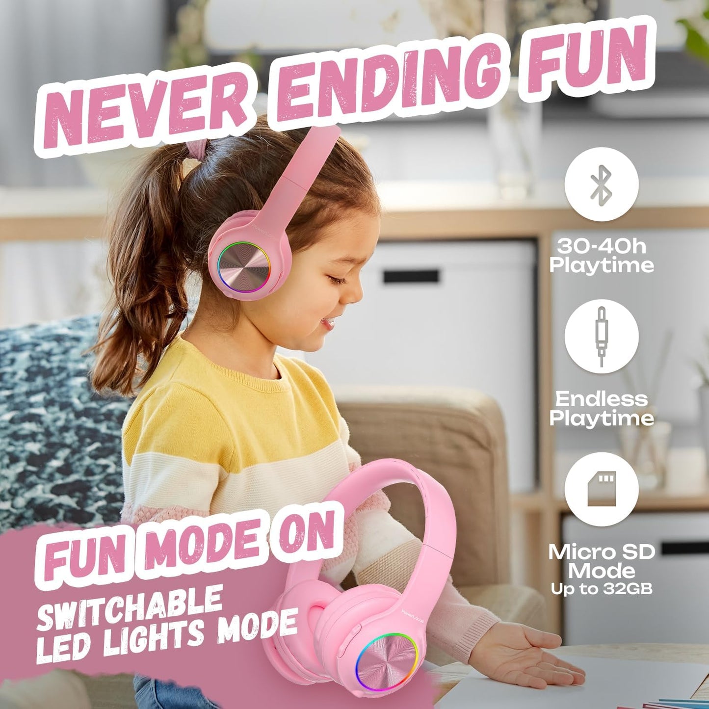 Kinderkopfhörer mit Bluetooth, Rosa