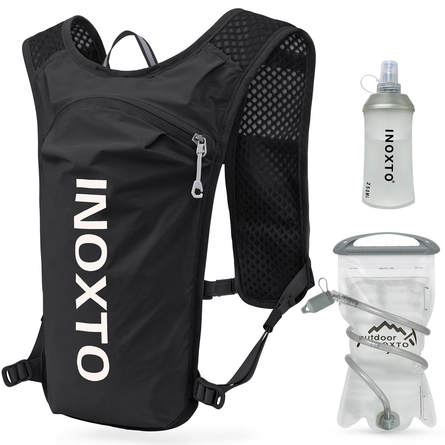 Trinkrucksack mit 1.5l Wasserblase, Schwarz und Weiss Standard