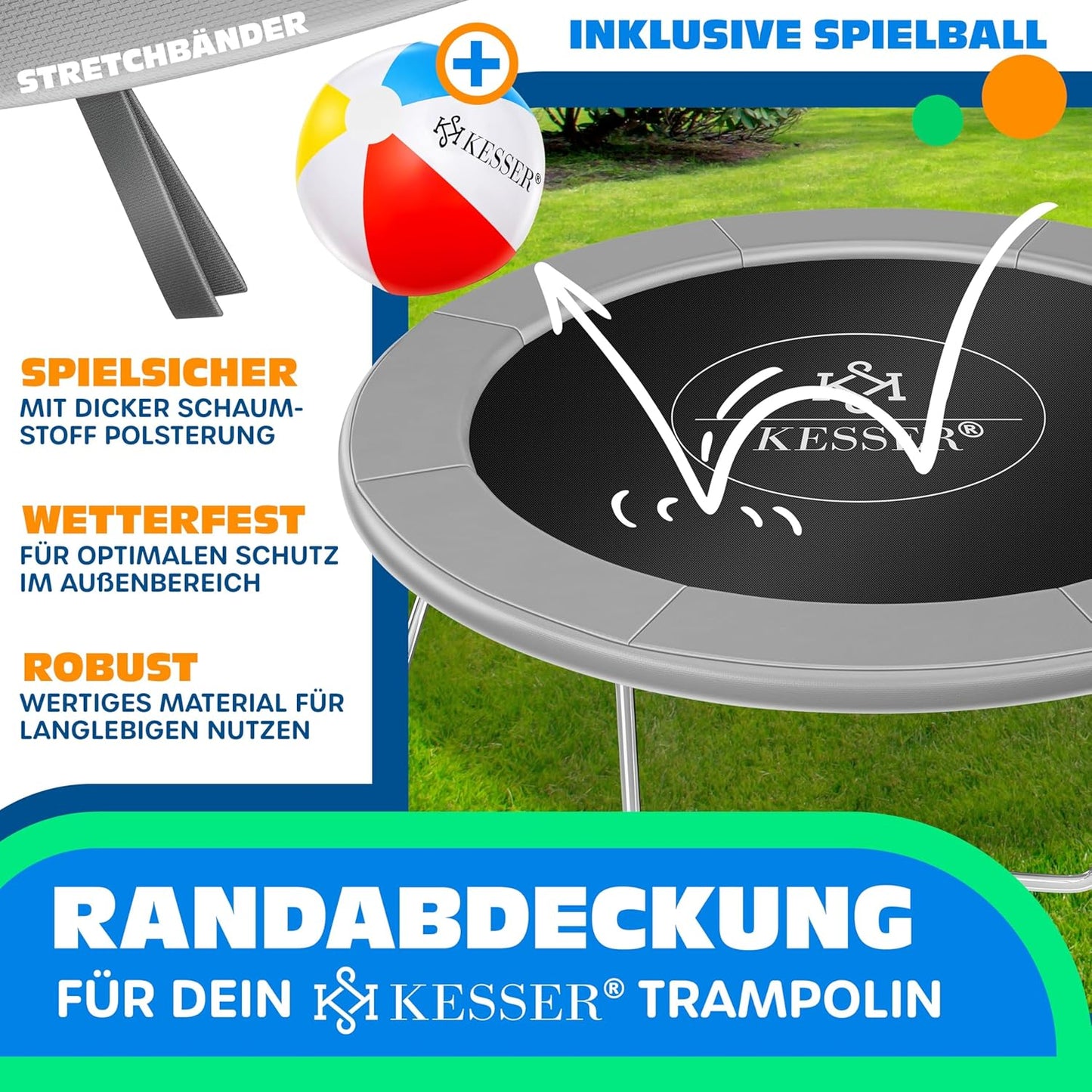 Trampolin-Randabdeckung UV-beständig, Hellgrau 244 cm