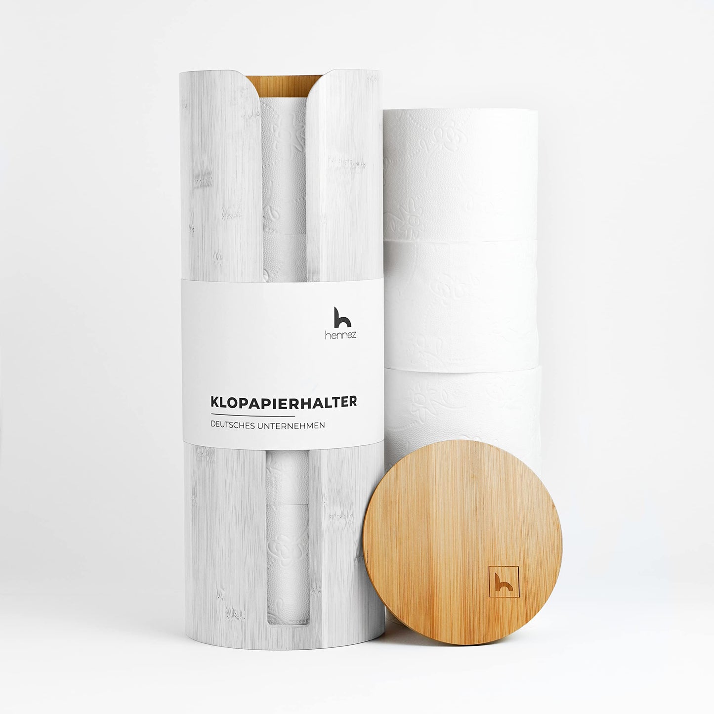 Toilettenpapierhalter aus Bambus, Weiss Toilettenpapieraufbewahrung 4 Rollen
