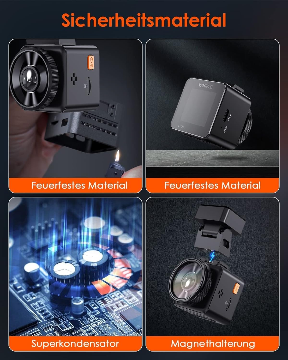 Mini Dashcam E1 lite mit Sprachsteuerung und GPS, Schwarz
