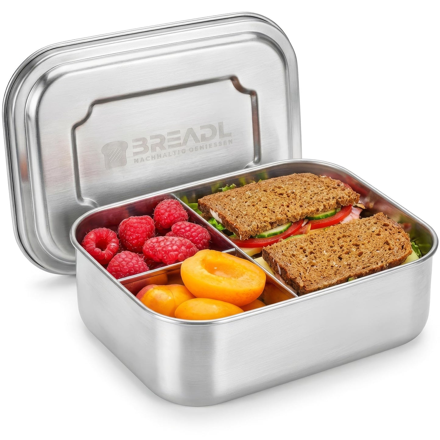 Brotdose mit 3 Fächern, spülmaschinengeeignet, 1000ml / 3 Fächer Edelstahl