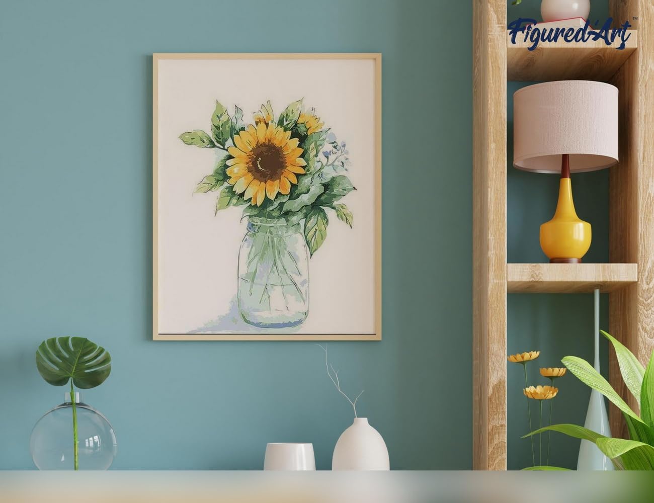 Malen nach Zahlen Sonnenblumen im Glas, 40 x 50 cm, Sonnenblumen im Glas 40x50cm Mit Keilrahmen (nicht gespannt)