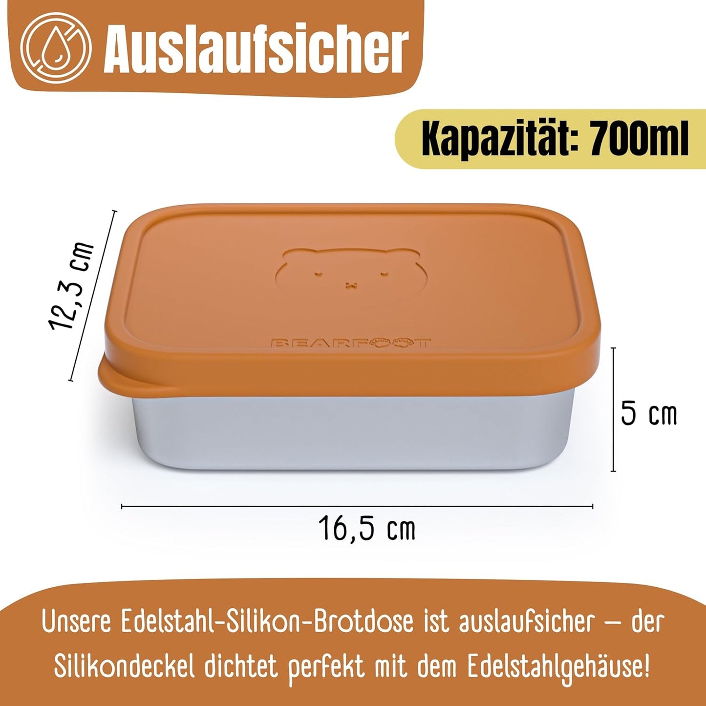 Brotdose mit Silikondeckel, Braun 700ml