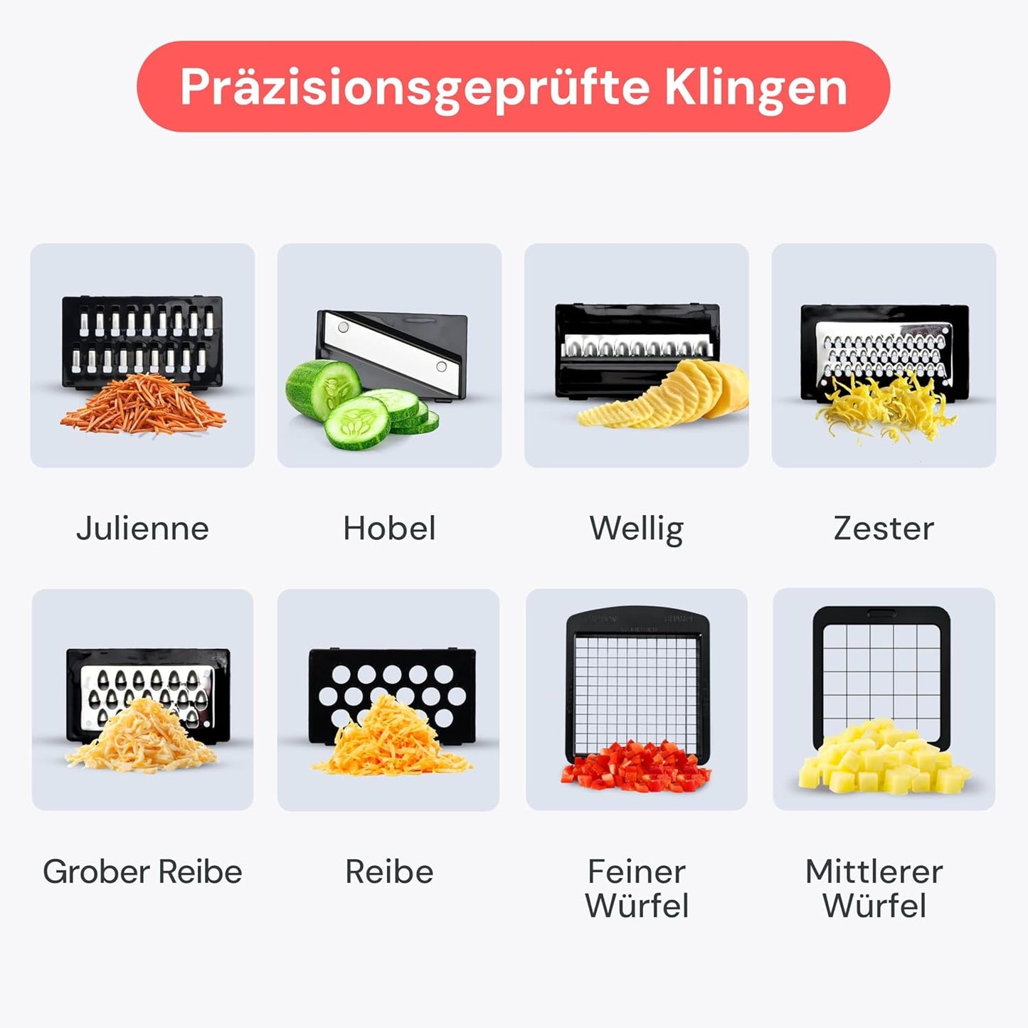 Gemüseschneider & Mandoline, Weiss 8-in-1