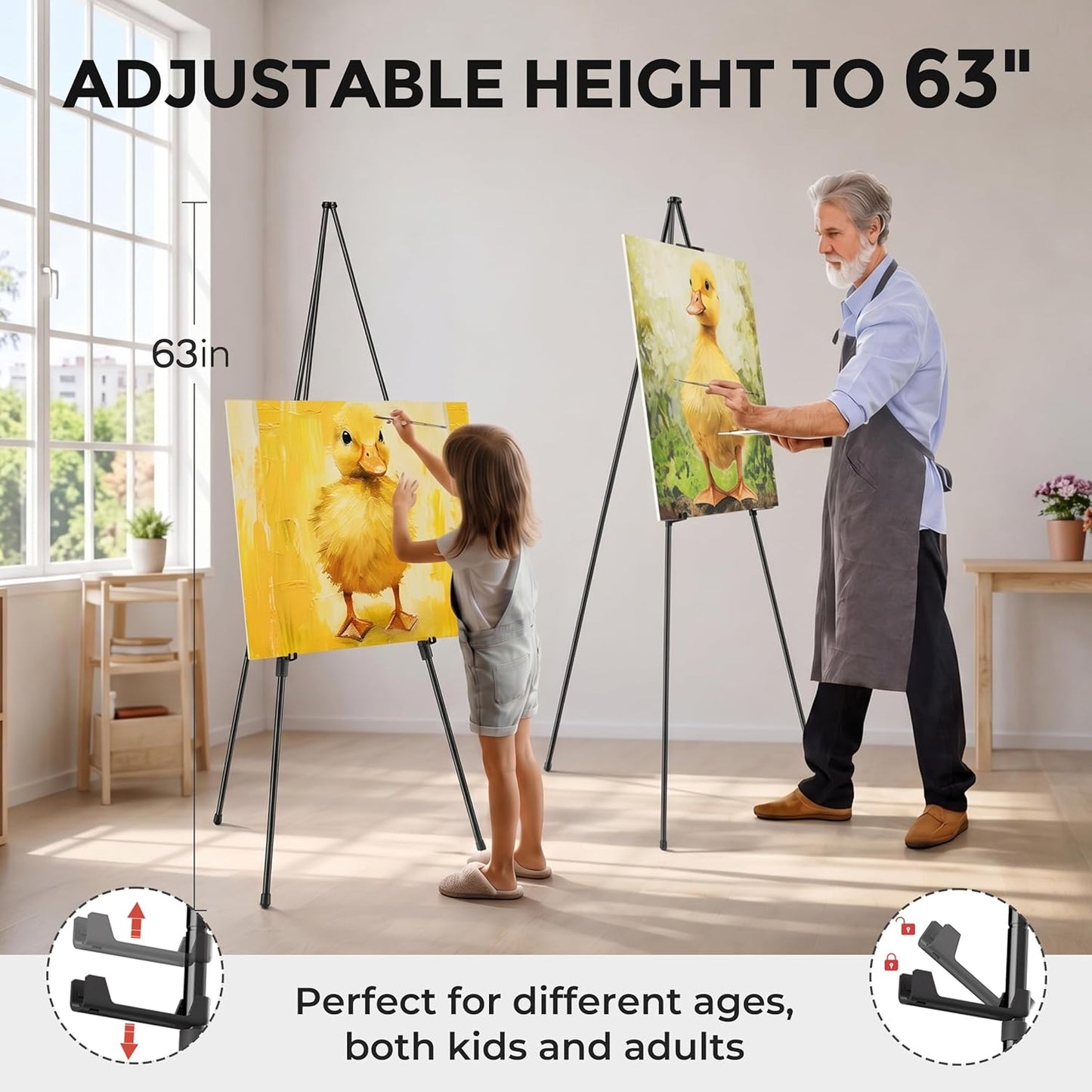 2-teiliges Kunststaffelei Set, klappbar, black 63“ -2 pack