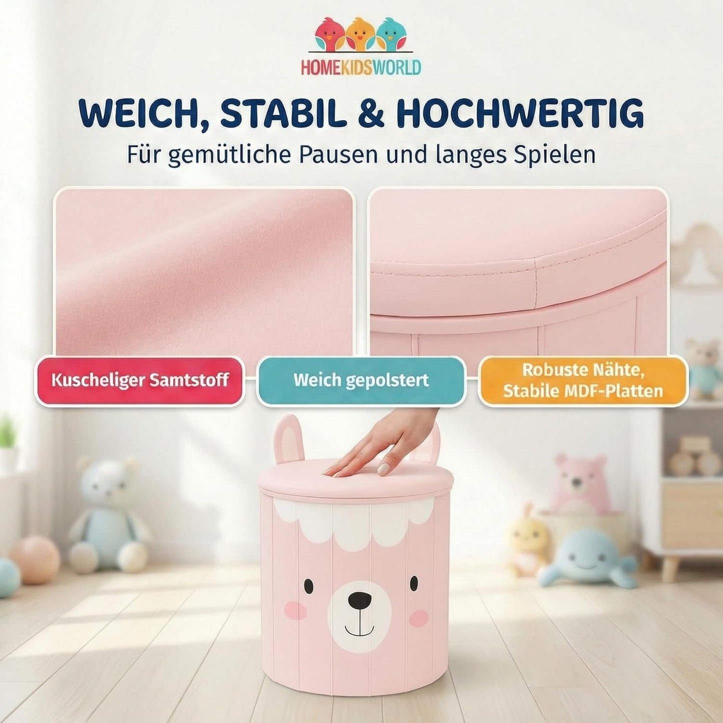 Kinderhocker Lama mit Stauraum, Lama