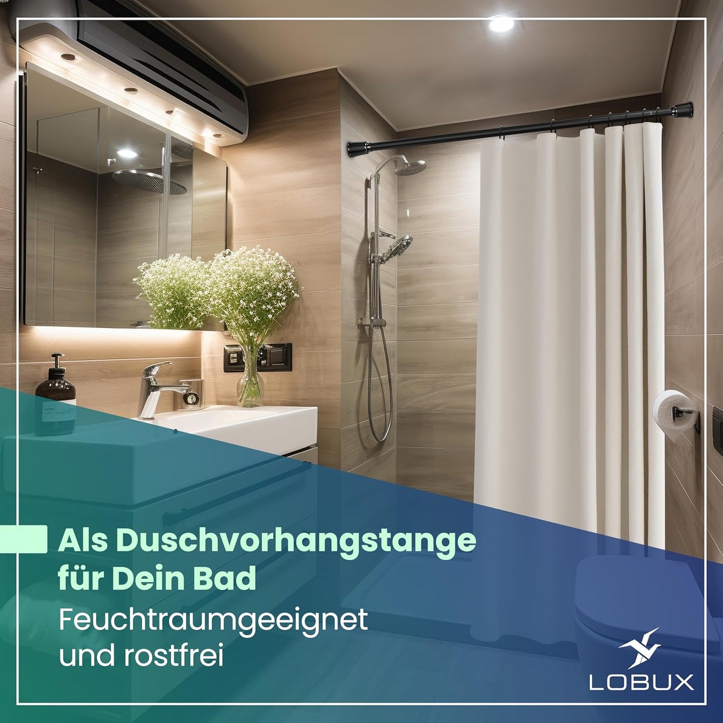 Gardinenstange ausziehbar, 210-300cm Schwarz