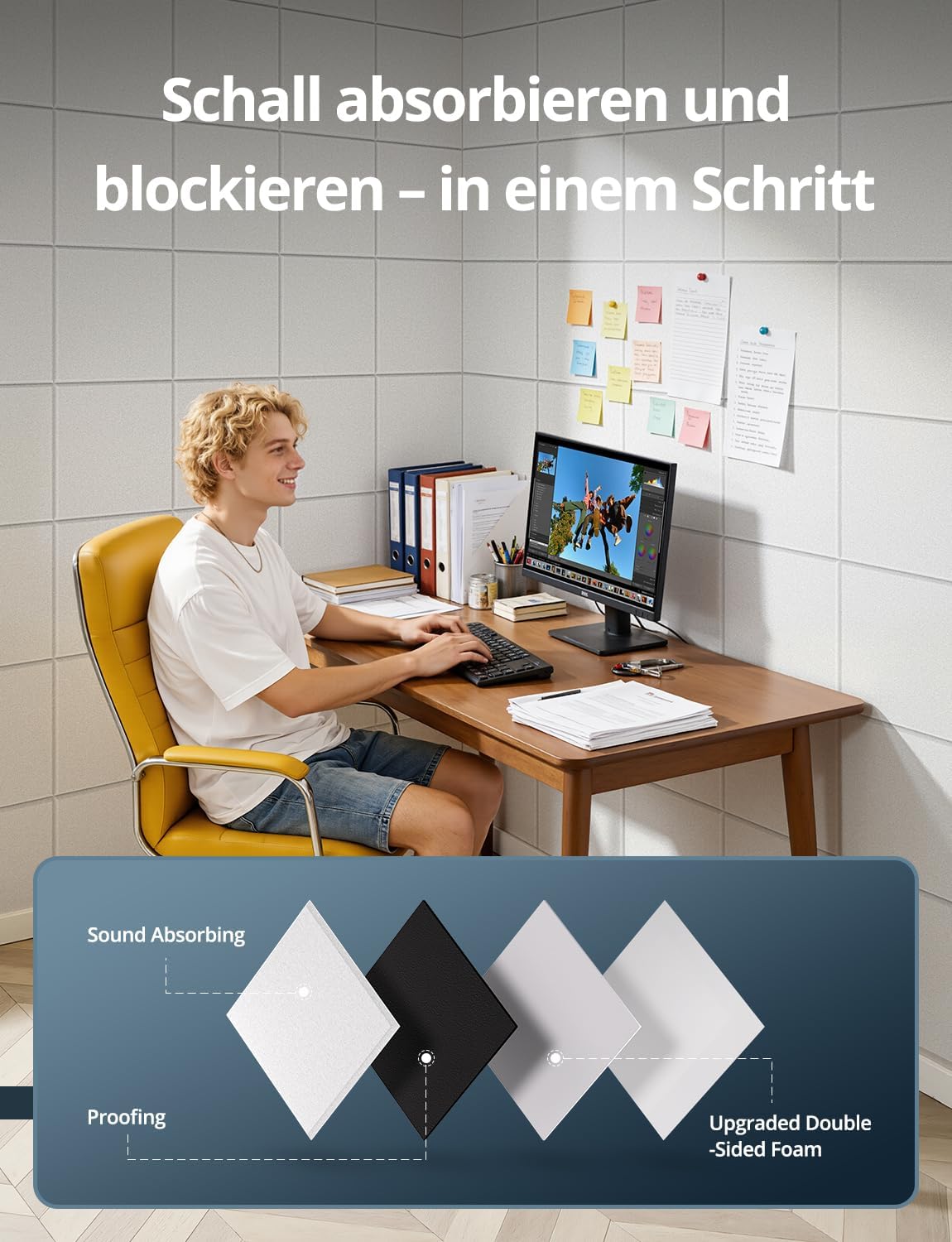 Schallschutzplatten Set, Schalldämmung Weiss (Quadratisch)