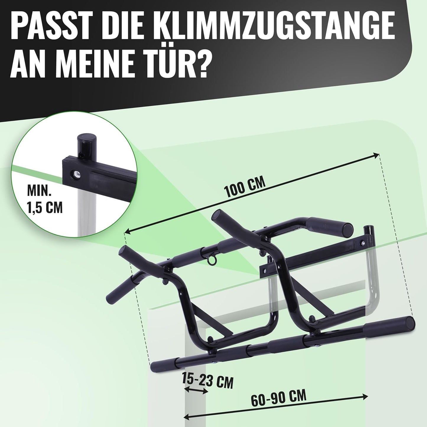 Klimmzugstange für Türrahmen (bis 90cm), Schwarz Profi Klimmzustange