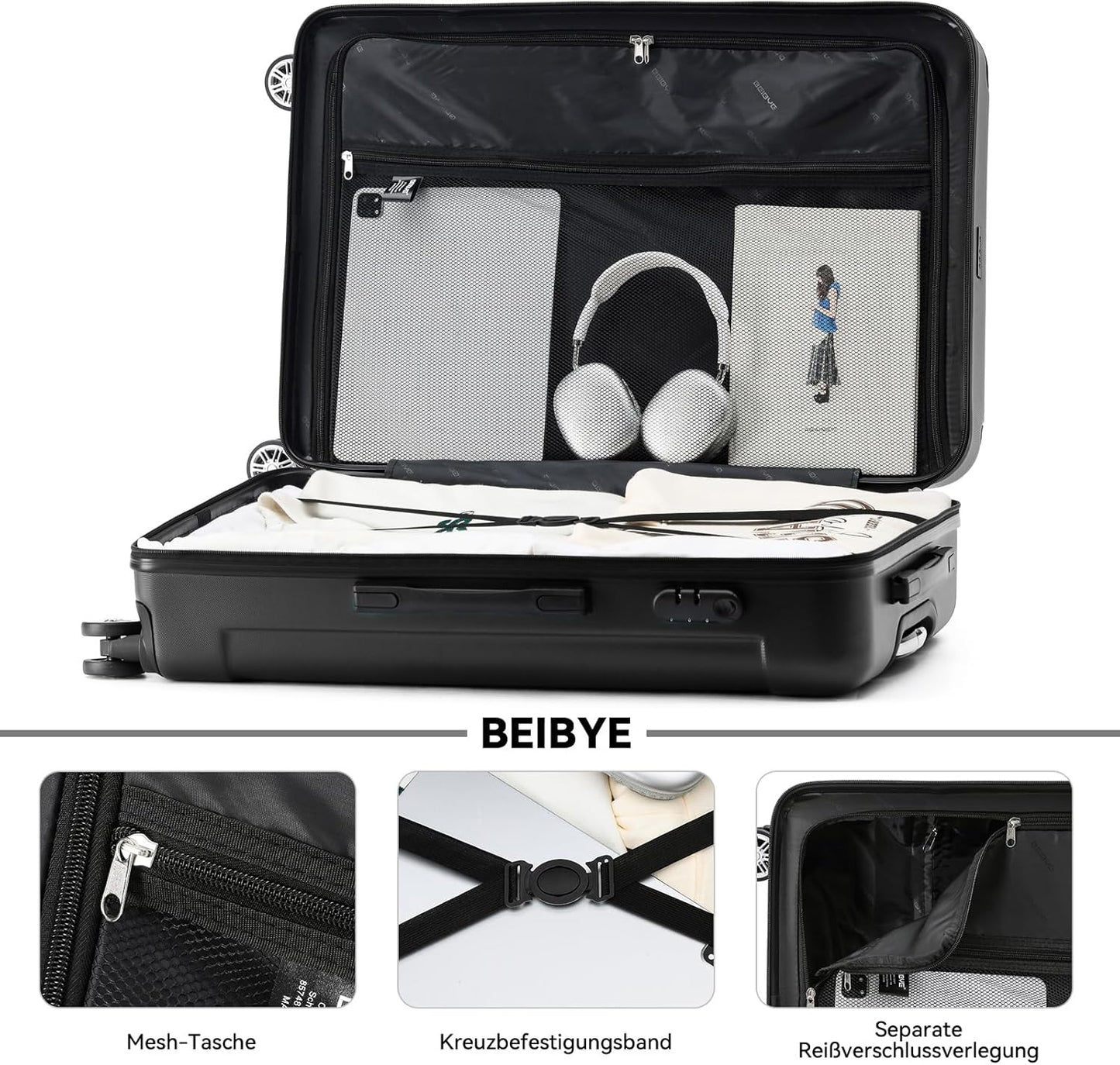 Zwillingsrollen Hardcase Trolley (Handgepäck), Schwarz Handgepäck (55cm)