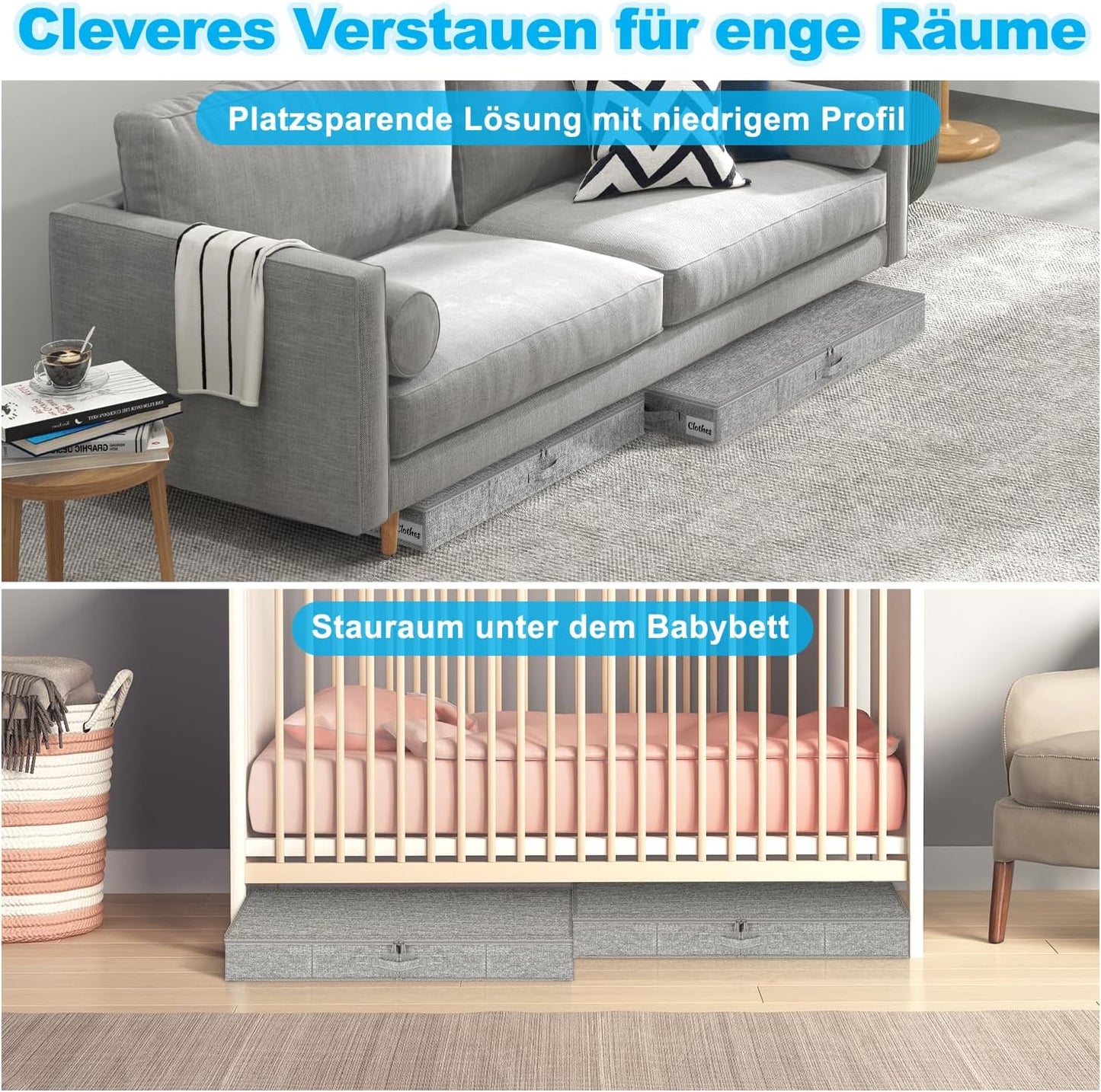 2er-Set Unterbettkommode, Grau