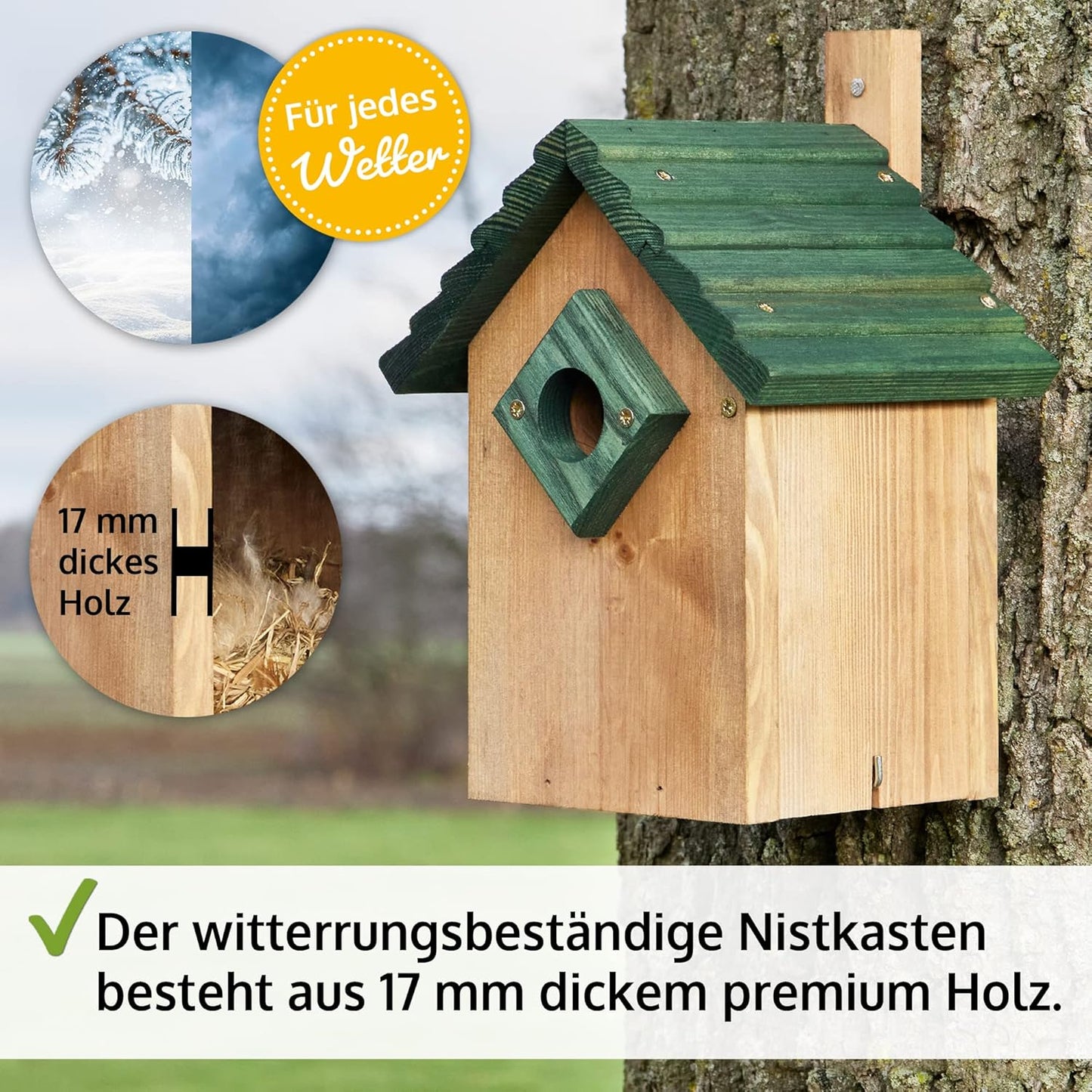 Stabiler Nistkasten für Wild- & Gartenvögel