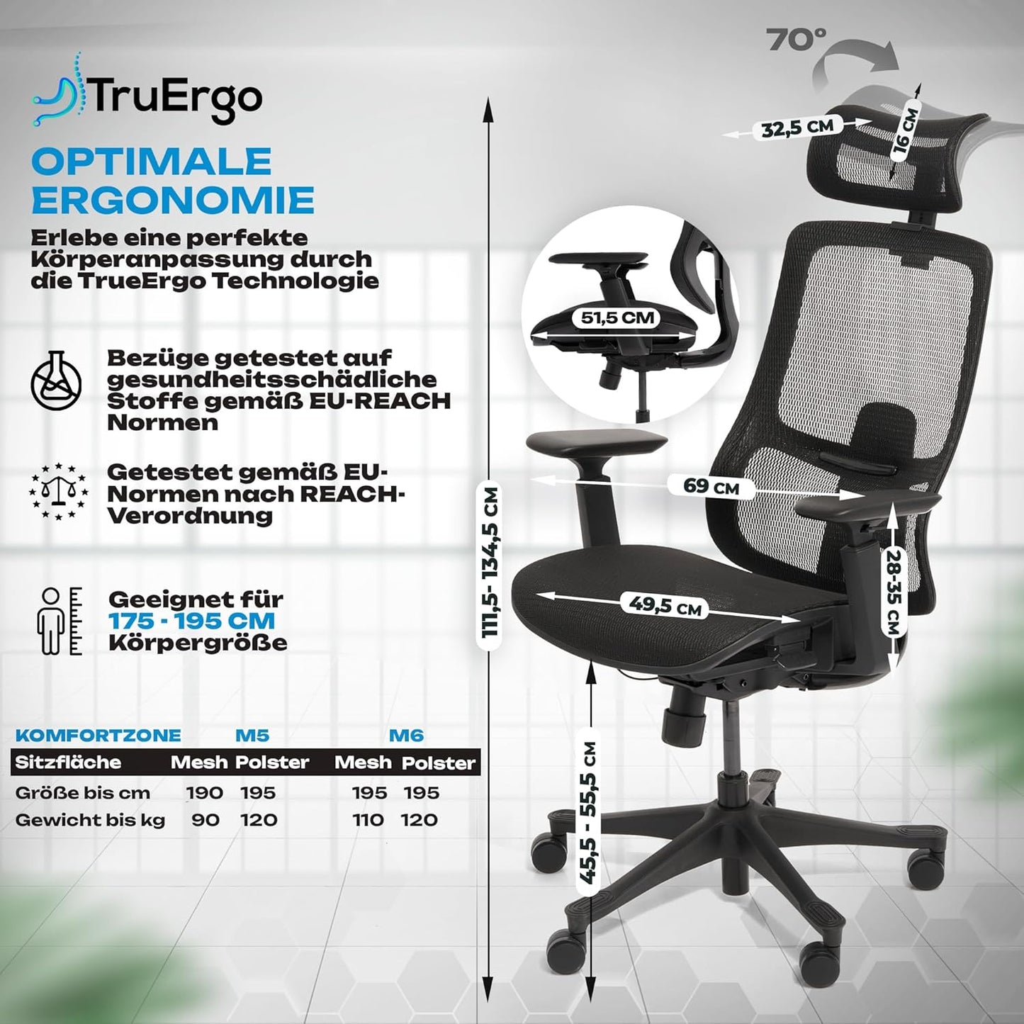 Ergonomischer Bürostuhl M5 mit Mesh-Sitz, M5 Mesh-sitz (Schwarz)