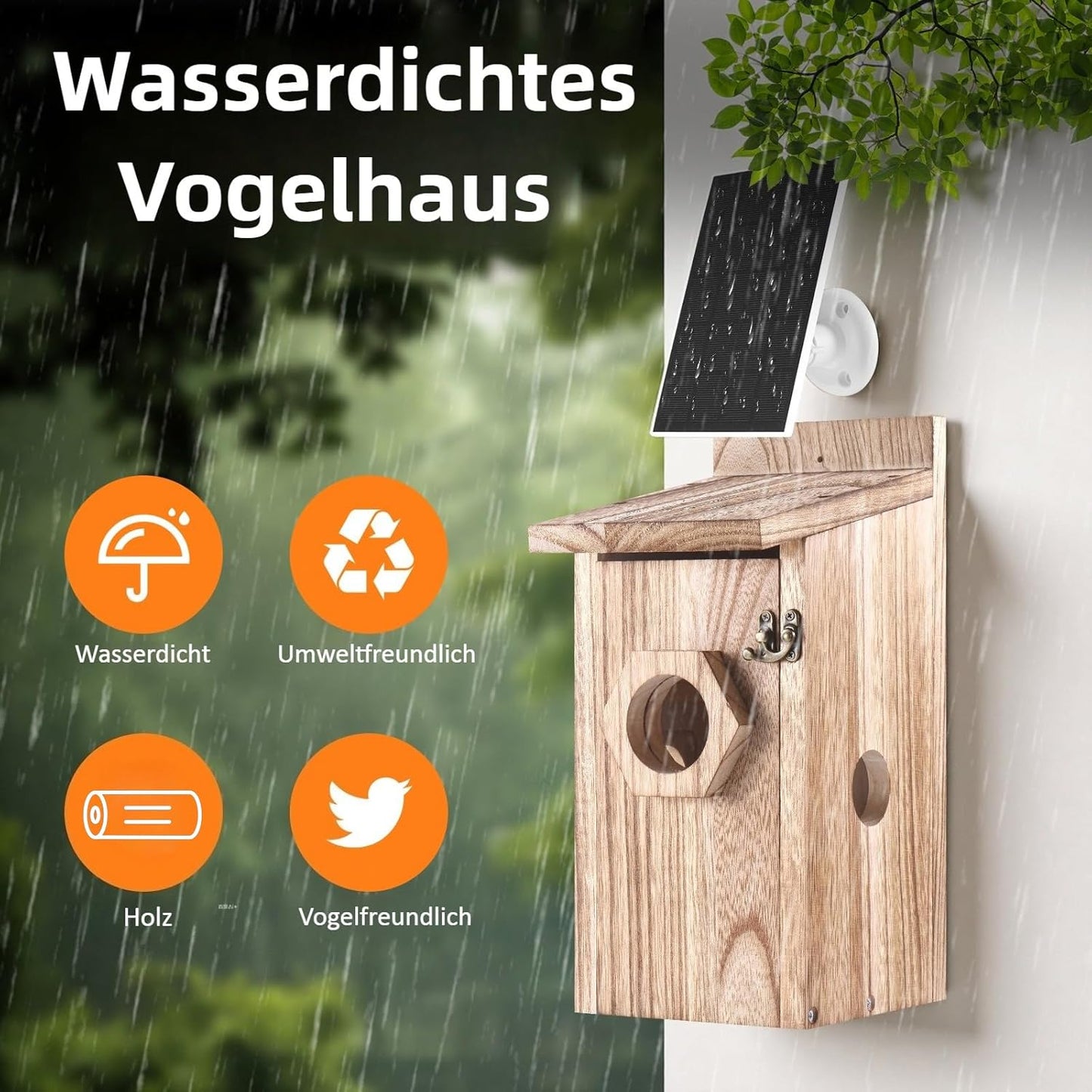 Vogelhaus mit Kamera & Solarbetrieb, Holz Vogelhaus Solar Kamera