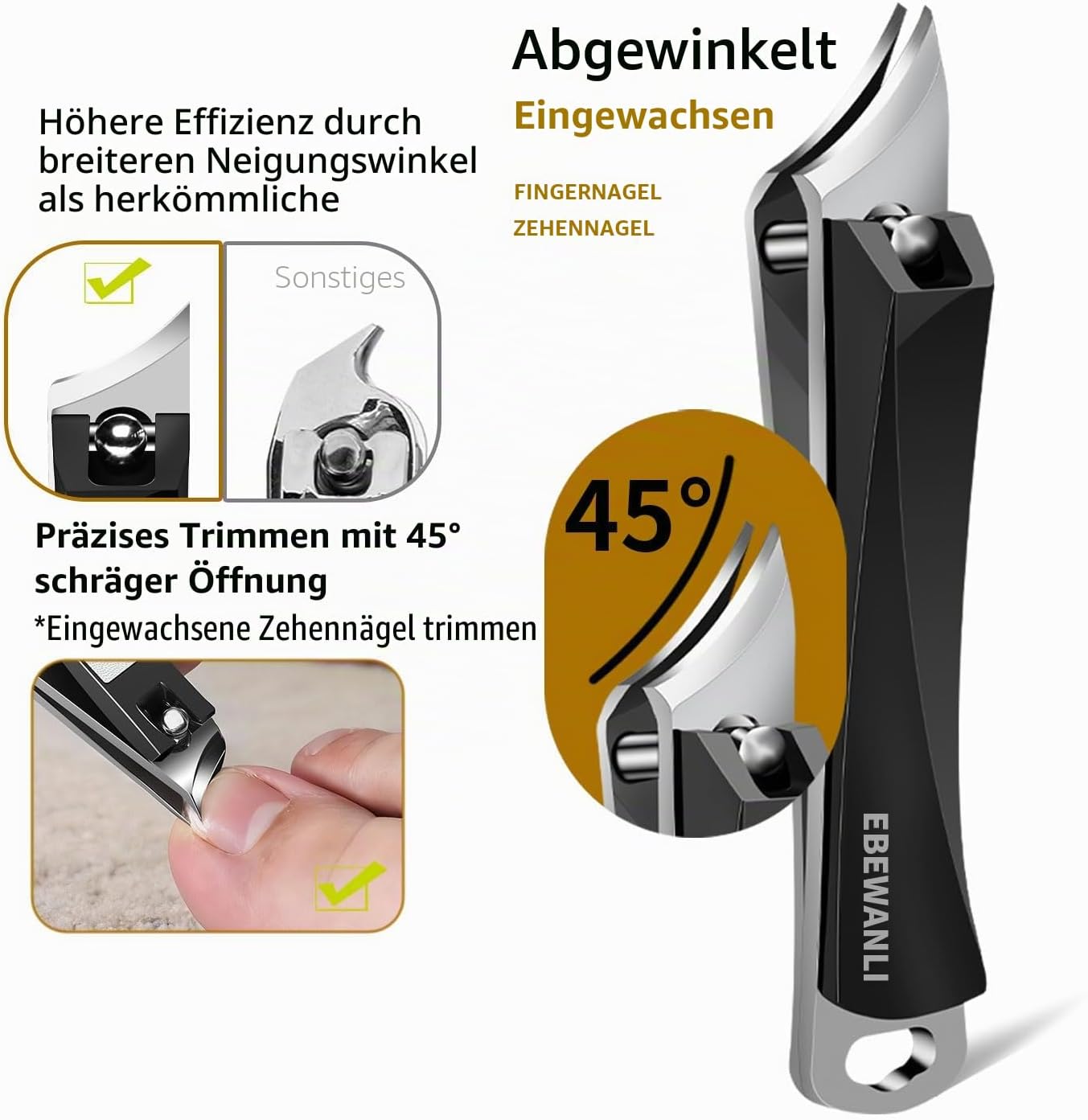 6-teiliges Entfernungsset für eingewachsene Zehennägel, Schwarz