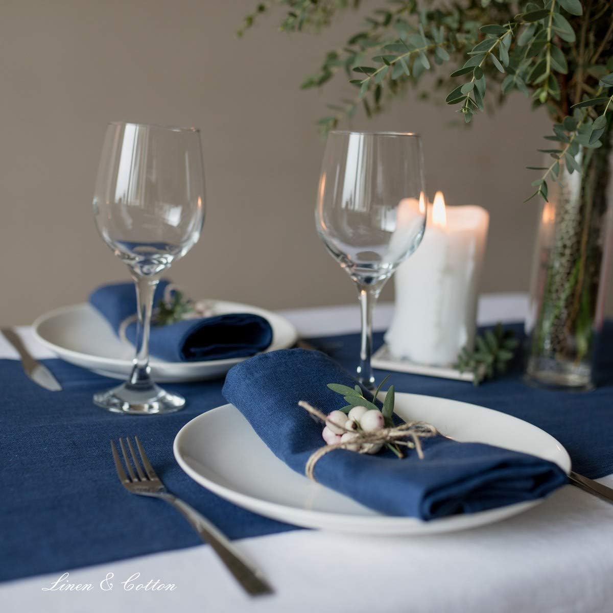 4-teiliges Stoffservietten-Set Hygge, Dunkelblau/ Blau Servietten - 32 x 32cm